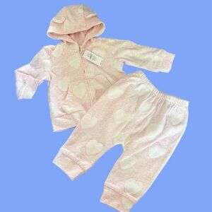 GAP Light Pink Heart Valentine Baby Hoodie set 3-6 months